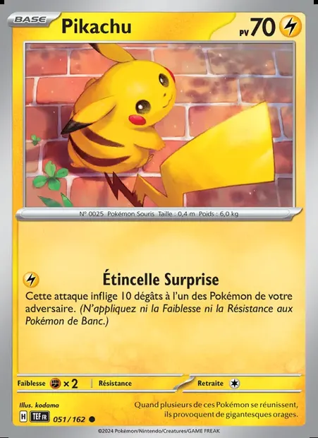 Pikachu, carte Pokémon TEF 051 — extension Forces Temporelles