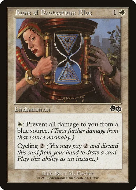 Rune de protection : Bleu, carte Magic USG 37 — extension Epopée d'Urza