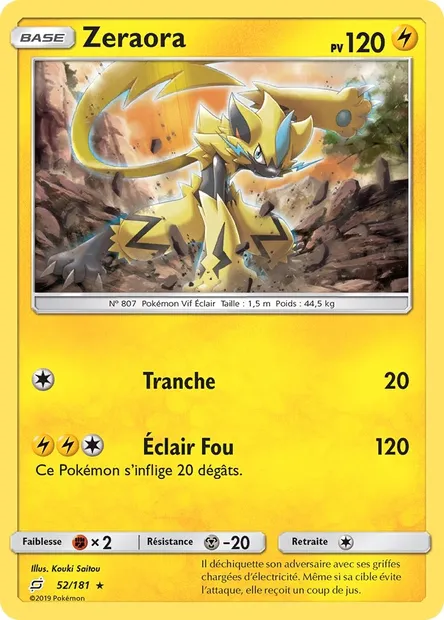 Zeraora, carte Pokémon TEU 52 — extension Duo de Choc