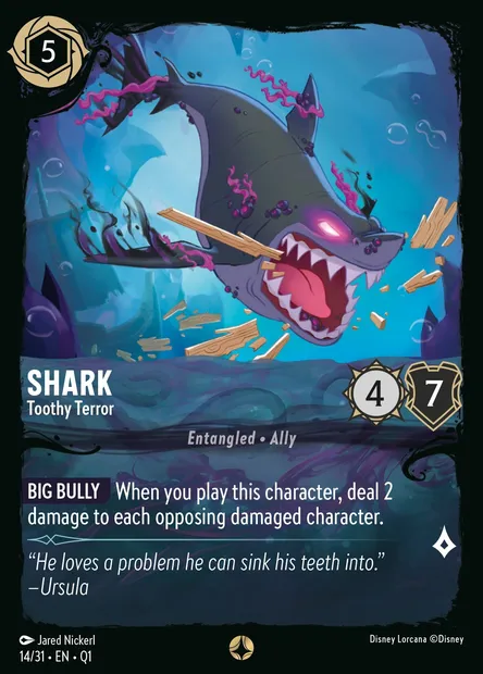 Shark - Toothy Terror, Disney Lorcana card Q1-014 — Illumineer's Quest: Deep Trouble set