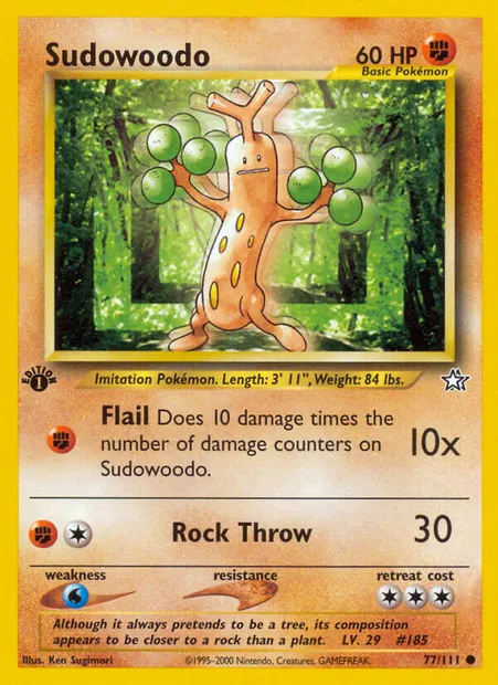 Sudowoodo, Pokémon card NG 77 — Neo Genesis set