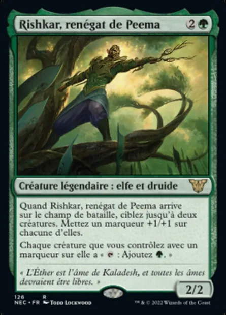 Rishkar, renégat de Peema, carte Magic NEC 126 — extension Neon Dynasty Commander