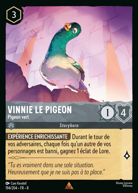Vinnie le pigeon - Pigeon vert, carte Disney Lorcana CH8-194 — extension Le Règne de Jafar