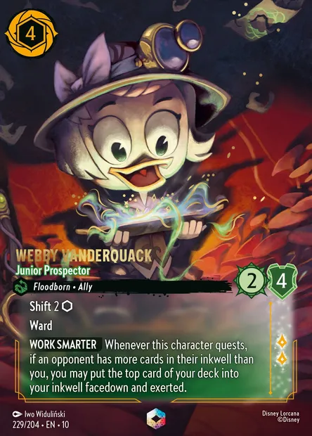 Webby Vanderquack - Junior Prospector, Disney Lorcana card CH10-229 — Whispers in the Well set