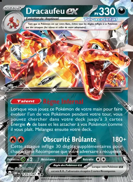 Dracaufeu-ex, carte Pokémon OBF 125 — extension Flammes Obsidiennes