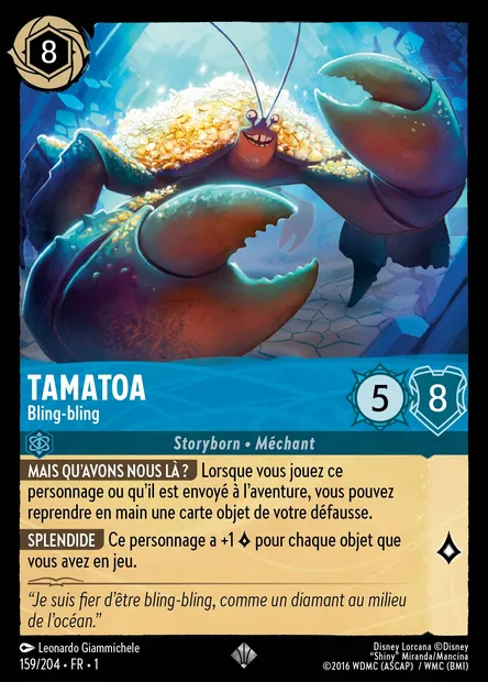 Tamatoa - Bling-bling, carte Disney Lorcana CH1-159 — extension Premier Chapitre