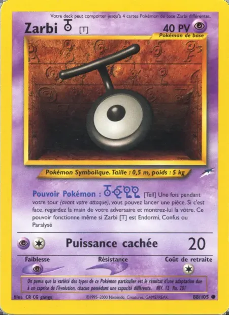 Zarbi T, carte Pokémon NDE 88 — extension Neo Destiny
