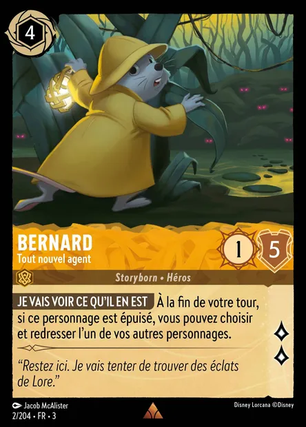 Bernard - Tout nouvel agent, carte Disney Lorcana CH3-002 — extension Les Terres d'Encres