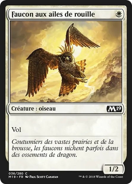 Faucon aux ailes de rouille, carte Magic M19 36 — extension Core Set 2019