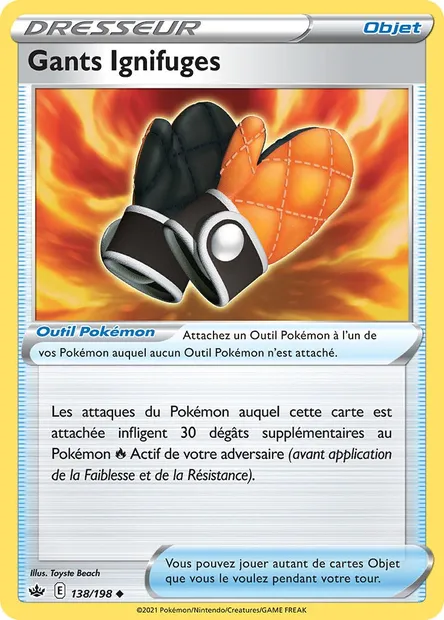 Gants Ignifuges, carte Pokémon CRE 138 — extension Règne de Glace