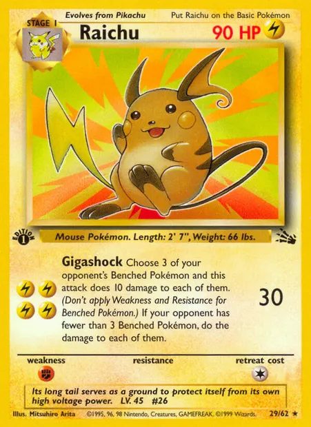 Raichu, Pokémon card FO 29 — Fossil set