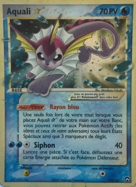 Aquali ☆, carte Pokémon PK 102 — extension EX Gardiens du Pouvoir