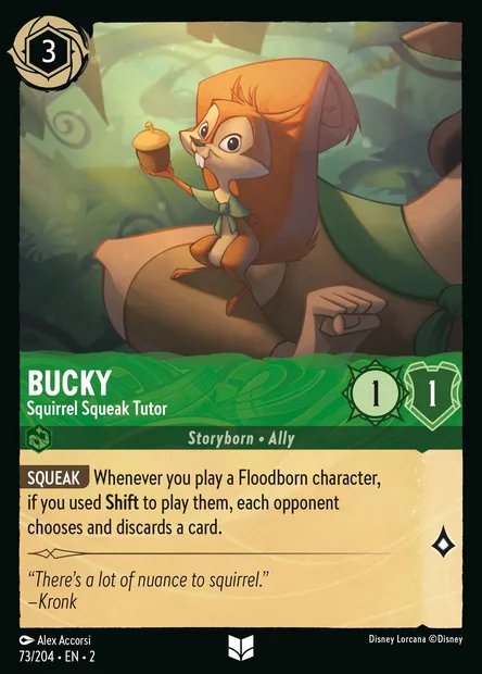 Bucky - Squirrel Squeak Tutor, Disney Lorcana card CH2-073 — Rise of the Floodborn set