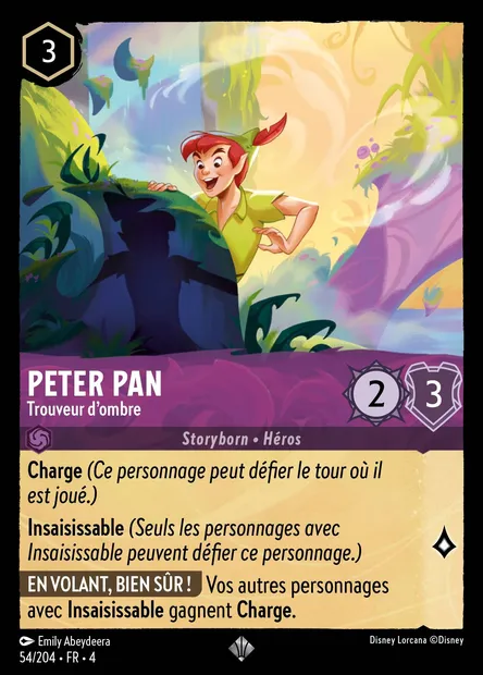 Peter Pan - Trouveur d'ombre, carte Disney Lorcana CH4-054 — extension Le Retour d'Ursula