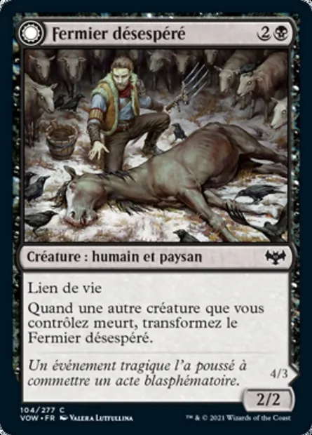 Fermier désespéré // Moissonneur dépravé, carte Magic VOW 104 — extension Innistrad : noce écarlate