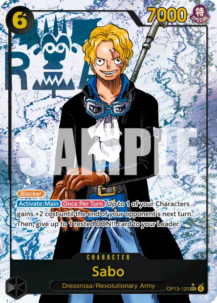 Sabo, One Piece card OP13-120 — CARRYING ON HIS WILL set