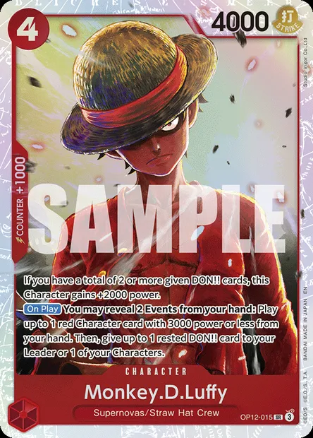 Monkey.D.Luffy, One Piece card OP12-015 — LEGACY OF THE MASTER set