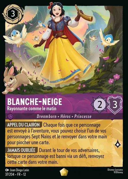 Blanche-Neige - Rayonnante comme le matin, carte Disney Lorcana CH12-037 — extension Contrées Inconnues