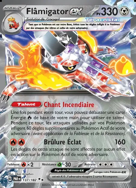 Flâmigator-ex, carte Pokémon PAR 137 — extension Faille Paradoxe