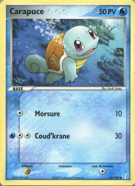 Carapuce, carte Pokémon CG 63 — extension EX Gardiens de Cristal