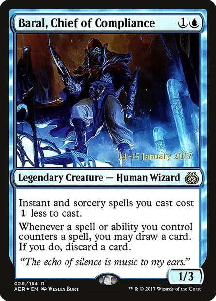 Baral, directeur de conformité, carte Magic PAER 28s — extension Aether Revolt Promos