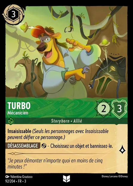 Turbo - Mécanicien, carte Disney Lorcana CH3-092 — extension Les Terres d'Encres