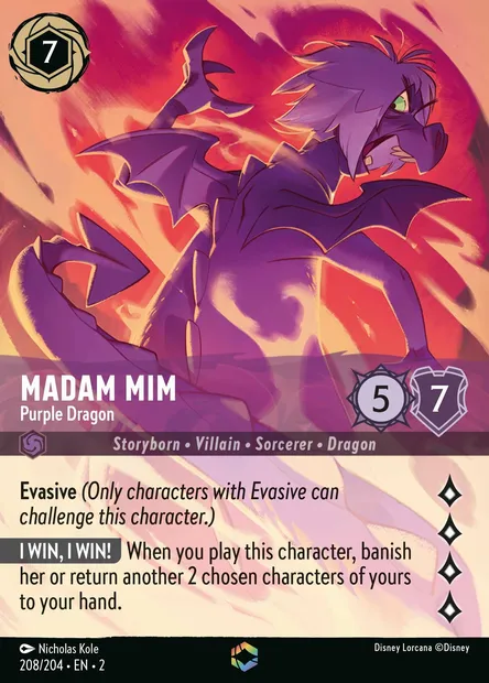 Madam Mim - Purple Dragon, Disney Lorcana card CH2-208 — Rise of the Floodborn set