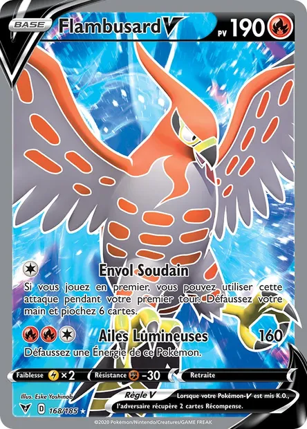 Flambusard V, carte Pokémon VIV 168 — extension Voltage Éclatant