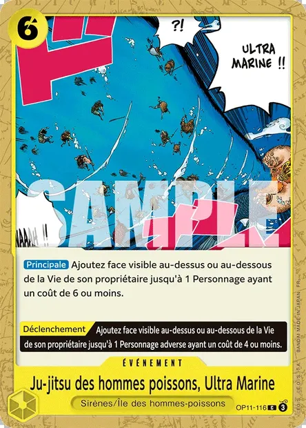 Ju-jitsu des hommes poissons, Ultra Marine, carte One Piece OP11-116 — extension DES POINGS VIFS COMME L'ÉCLAIR