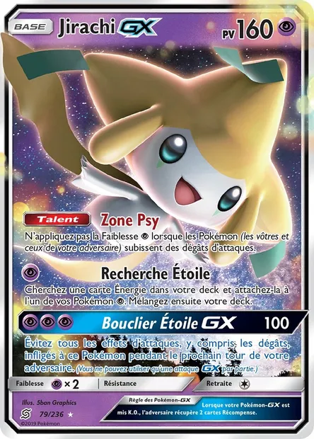 Jirachi GX, carte Pokémon UNM 79 — extension Harmonie des Esprits