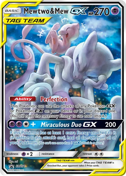 Mewtwo et Mew GX, carte Pokémon SM 191 — extension Promo SM
