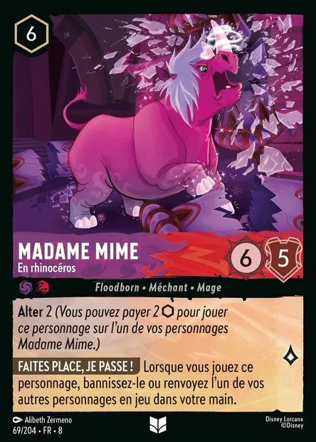 Madame Mime - En rhinocéros, carte Disney Lorcana CH8-069 — extension Le Règne de Jafar
