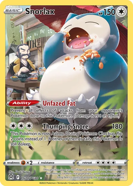 Snorlax, Pokémon card LOR TG10 — Lost Origin set