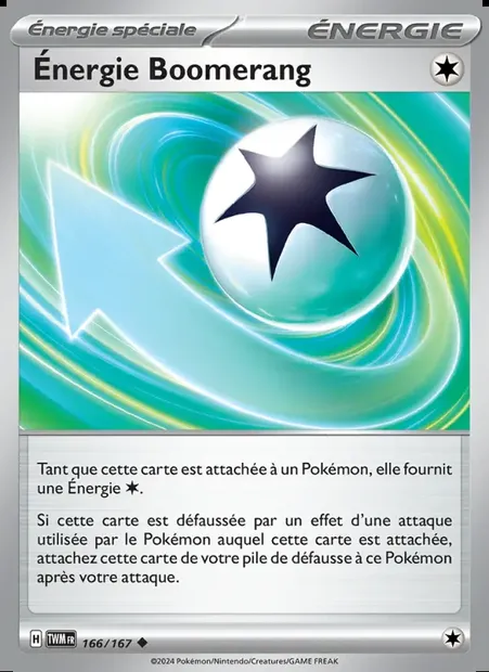 Énergie Boomerang, carte Pokémon TWM 166 — extension Mascarade Crépusculaire