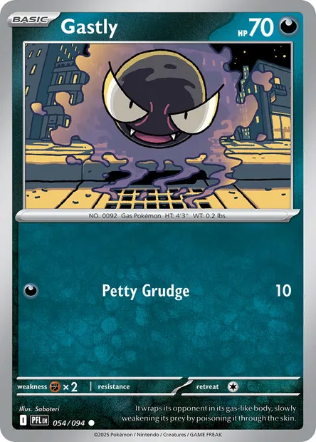 Gastly, Pokémon card PFL 054 — Phantasmal Flames set