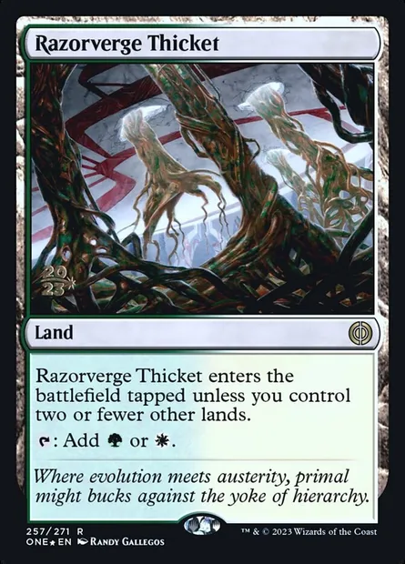 Razorverge Thicket, Magic card PONE 257s — Phyrexia: All Will Be One Promos set