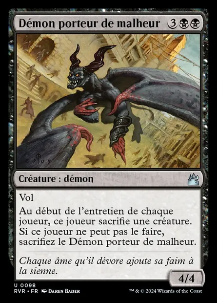 Démon porteur de malheur, carte Magic RVR 98 — extension Ravnica Remastered