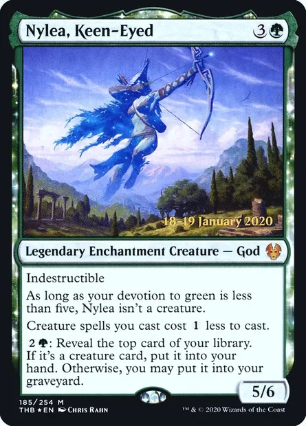 Nyléa, Œil perçant, carte Magic PTHB 185s — extension Theros Beyond Death Promos