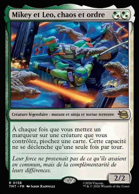 Mikey et Leo, chaos et ordre, carte Magic TMT 158 — extension Teenage Mutant Ninja Turtles