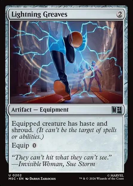 Lightning Greaves, Magic card MSC 202 — Marvel Super Heroes Commander set