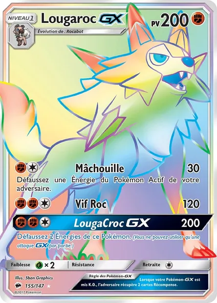 Lougaroc GX, carte Pokémon BUS 155 — extension Ombres Ardentes