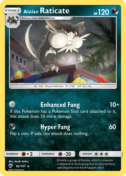 Alolan Raticate, Pokémon card BUS 82 — Burning Shadows set