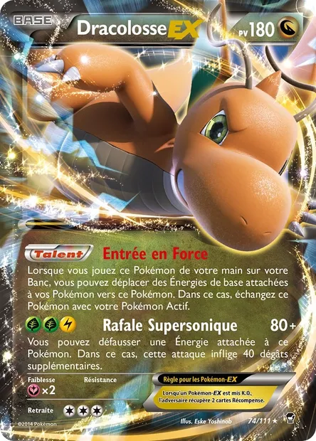 Dracolosse EX, carte Pokémon FFI 74 — extension Poings Furieux