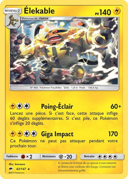 Élekable, carte Pokémon BUS 43 — extension Ombres Ardentes
