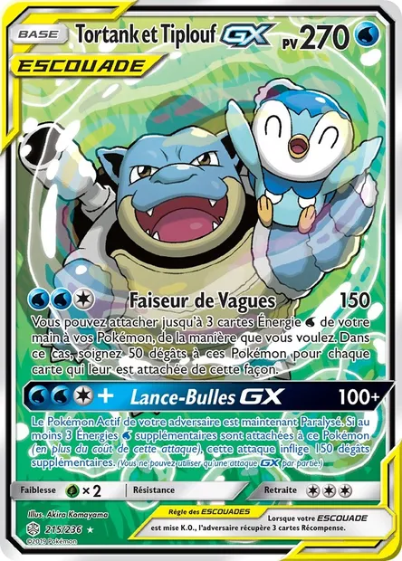 Tortank et Tiplouf GX, carte Pokémon CEC 215 — extension Éclipse Cosmique