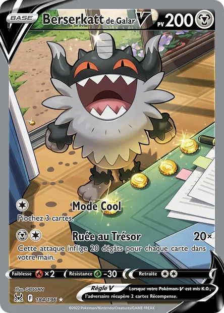 Berserkatt de Galar V, carte Pokémon LOR 184 — extension Origine Perdue