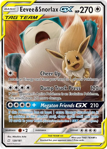 Eevee & Snorlax GX, Pokémon card TEU 120 — Team Up set