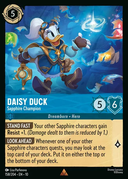 Daisy Duck - Sapphire Champion, Disney Lorcana card CH10-158 — Whispers in the Well set