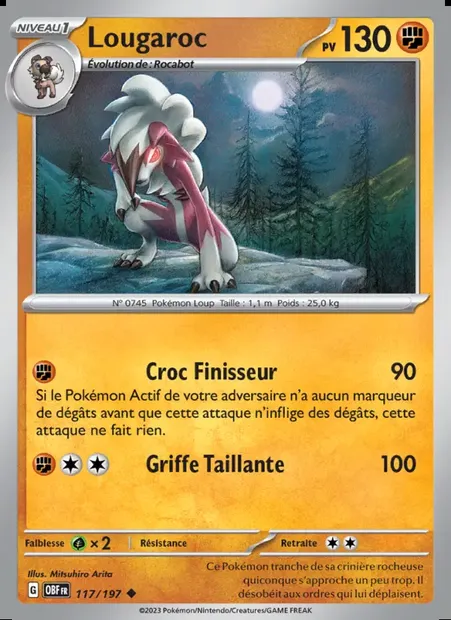 Lougaroc, carte Pokémon OBF 117 — extension Flammes Obsidiennes