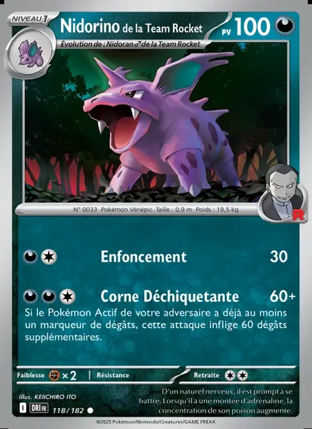 Nidorino de la Team Rocket, carte Pokémon DRI 118 — extension Rivalités Destinées